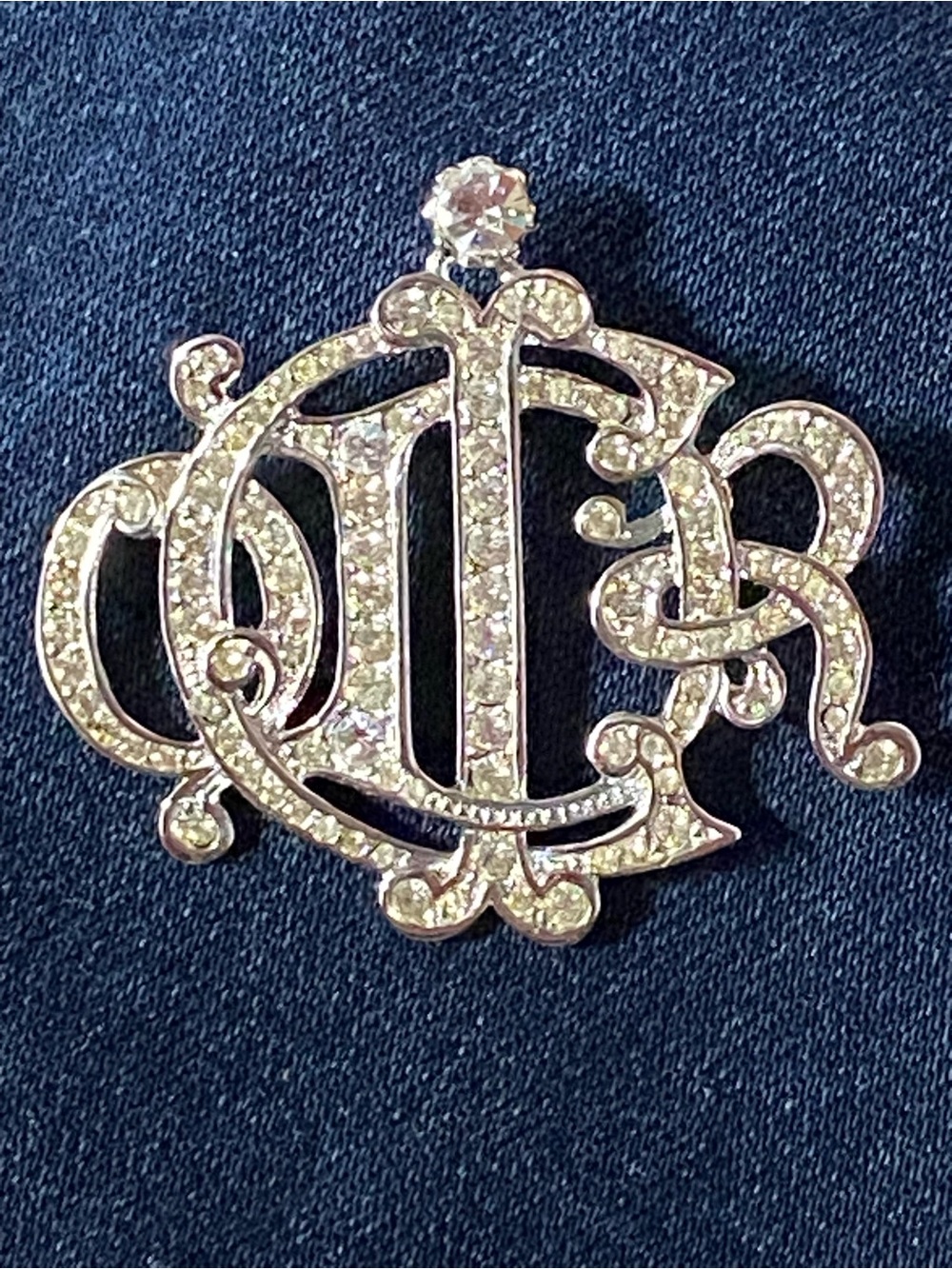 Christian Dior monogram crystal brooch